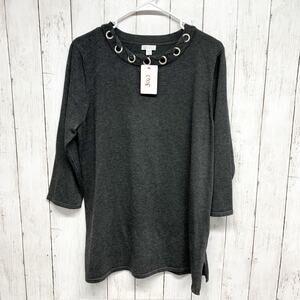 Spense Women XXL Gray Knit Sweater Lace Up Grommet Neck Long Sleeve Plus Size